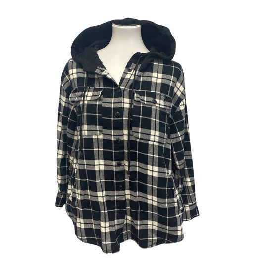 Forever 21 Womens Small Button Up Lined Hooded Plaid Shirt Hoodie Jacket
