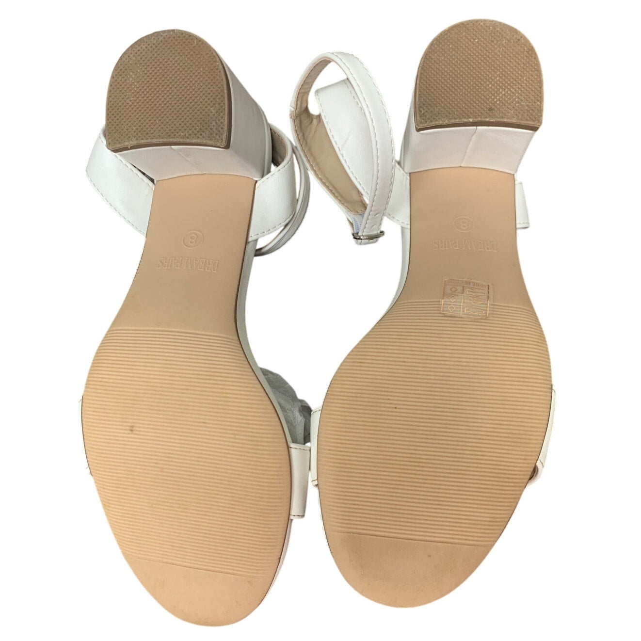Dream Pairs Womens Size 8 White Open Toe 3" Chunky Heel Ankle Strap Sandal Shoes