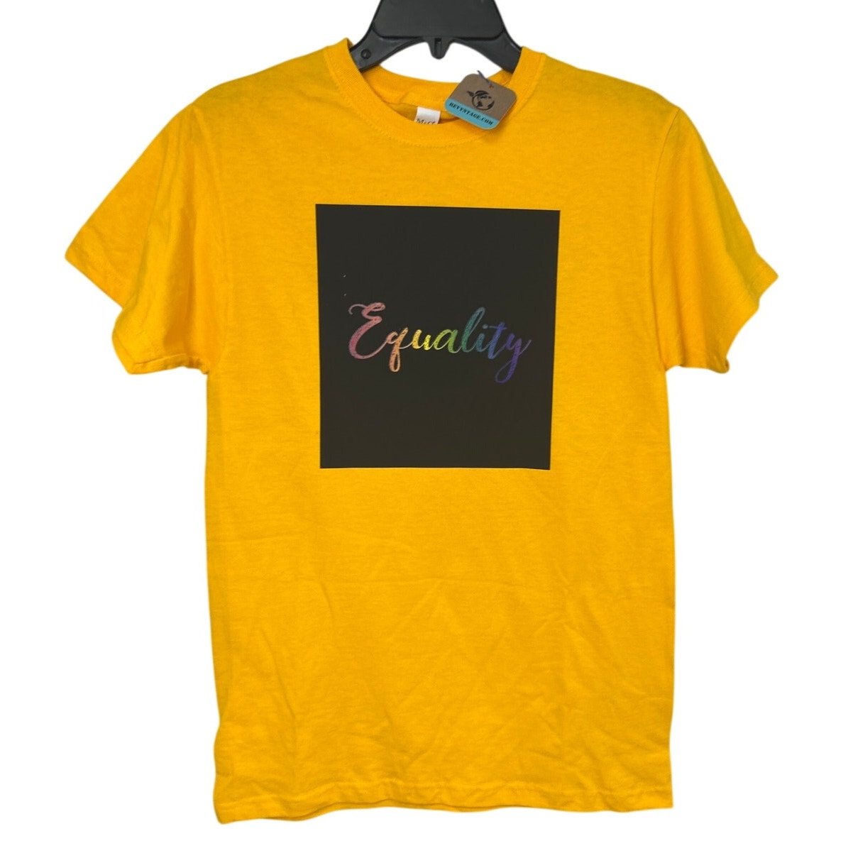 Upcycled Hand Printed Womens Small Rainbow Equality Short Sleeve Tee Shirt