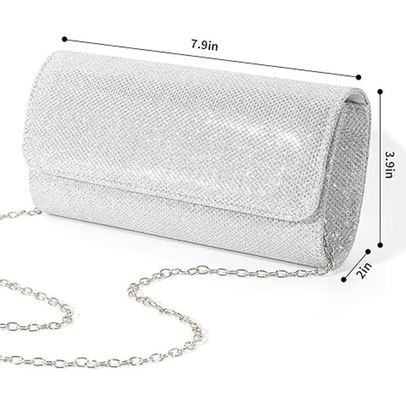 lovyoCoCo Silver Glitter Evening Bag Clutch Purses Sparkling Party Handbag