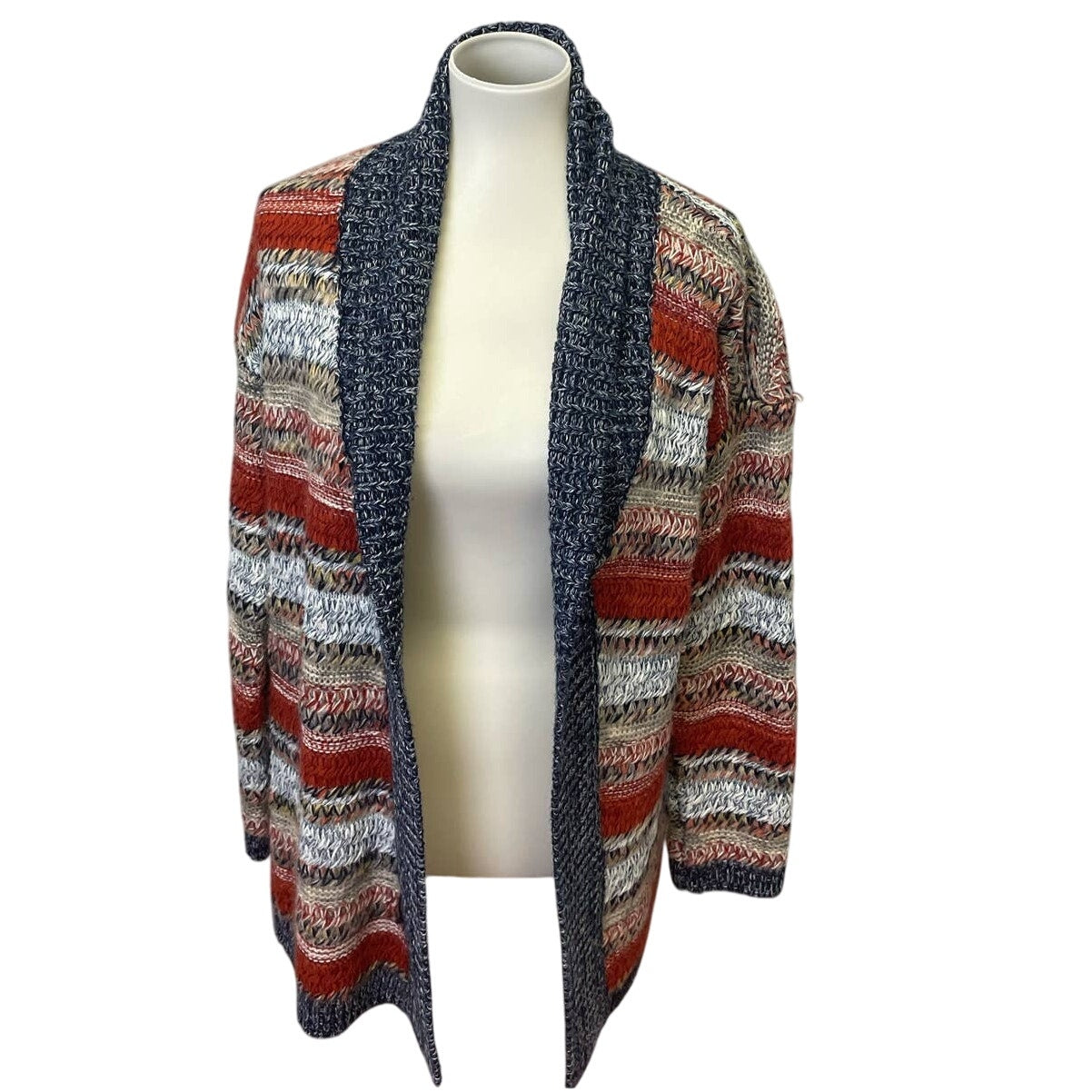 Mystree Medium Acrylic Polyester Wool Blend Striped Open Cardigan Knit Sweater