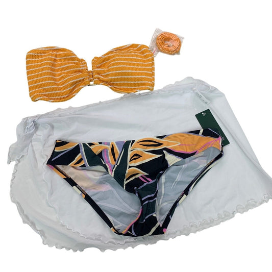 Lot of 3 Womens Medium Stripe Bikini Top Floral Bottoms Sheer White Swim Cover