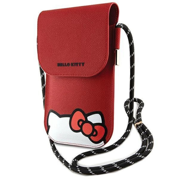 Hello Kitty Hiding Kitty Bőr Telefon tok pánttal - Piros (HEL000094-0)-0