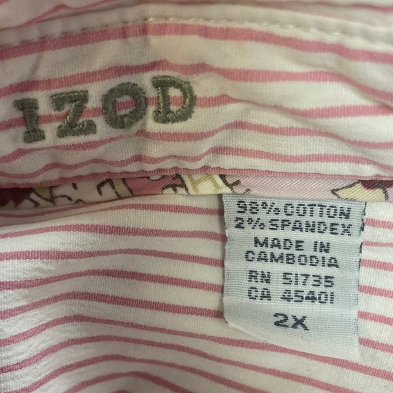 Izod Womens Plus Size 2X Long Sleeve Pink Stripe Button Down Collared Shirt