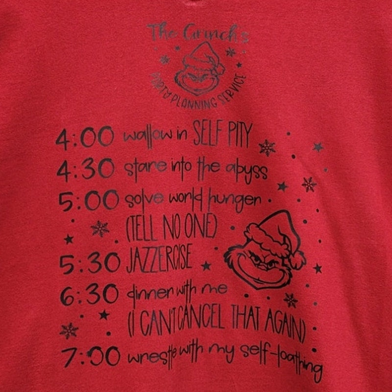 Hand Printed Women XL Grinch's Christmas Party Planning Service Short Sleeve Tee