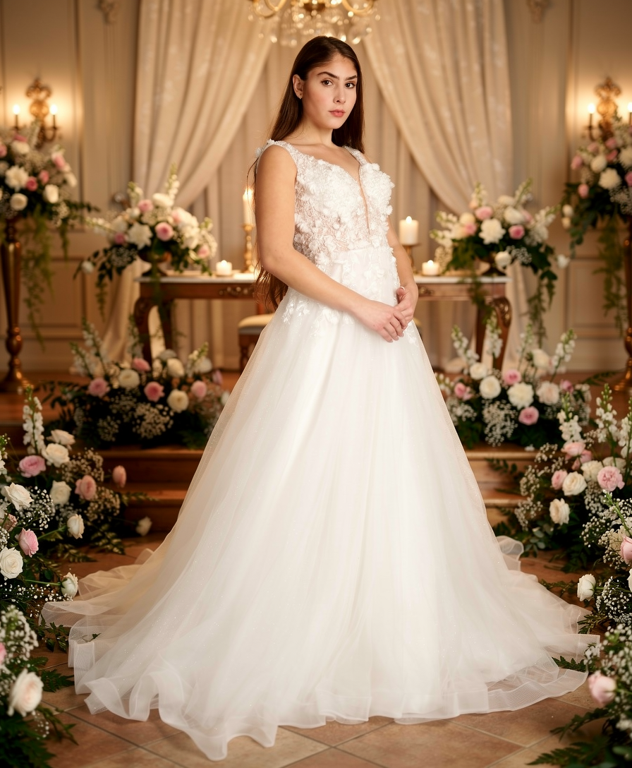Inesse 3d Flowers  Rhinestone Bodice Wedding Dress νυφικο φορεμα-0