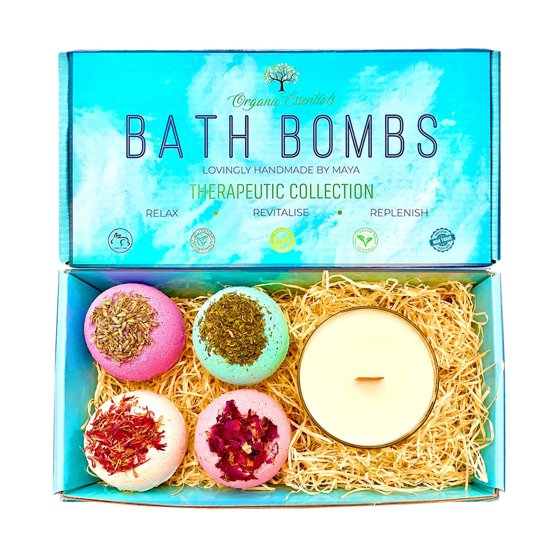 Bath Bomb Gift Set with Coconut & Monoi Scented Candle and Wood Wick-0