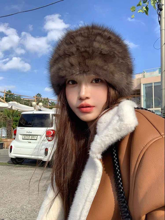 Fireladyfur Women's Reversible Genuine Mink Fur Knit Winter Hat-0