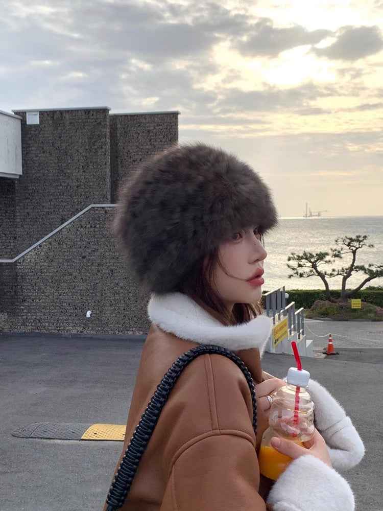 Fireladyfur Women's Reversible Genuine Mink Fur Knit Winter Hat-2