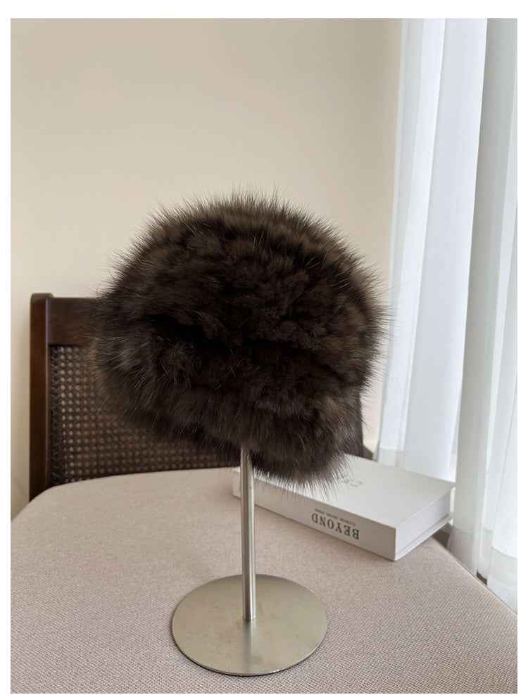 Fireladyfur Women's Reversible Genuine Mink Fur Knit Winter Hat-5