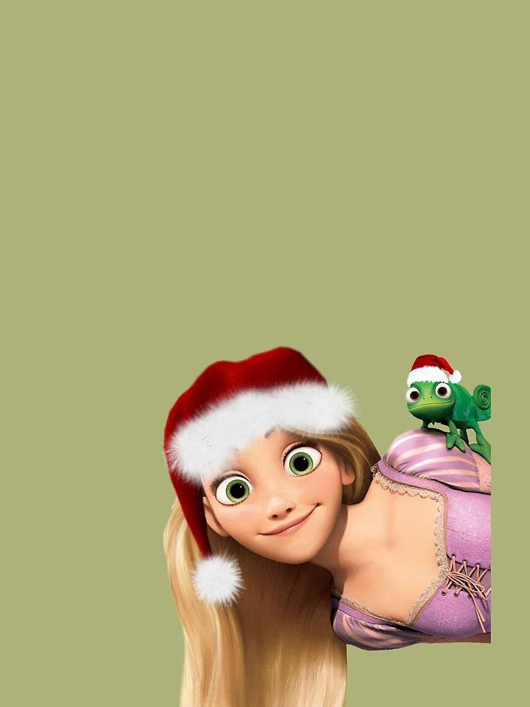 Rapunzel Christmas – Cute Princess with Santa Hat, Tangled Inspired Holiday Design