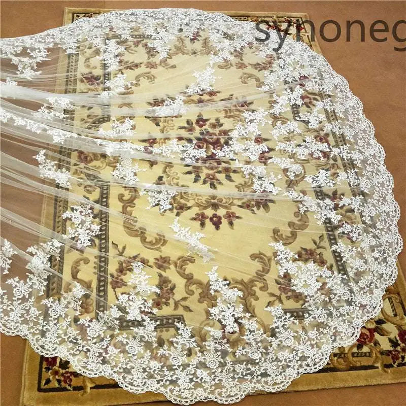 Floral Scalloped Cathedral Length Bridal Lace Veil