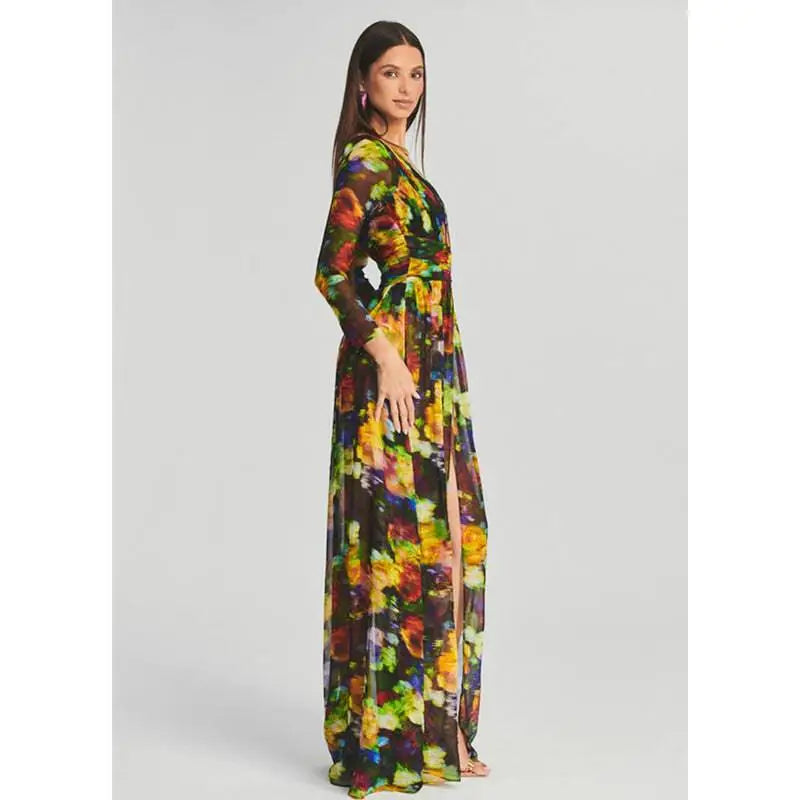 Floral V-neck Split Comfort Casual Dress