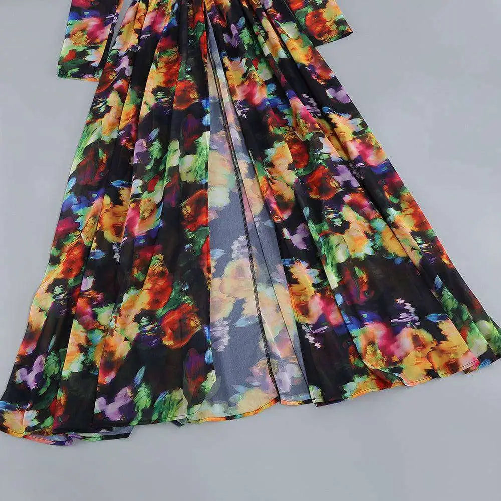 Floral V-neck Split Comfort Casual Dress