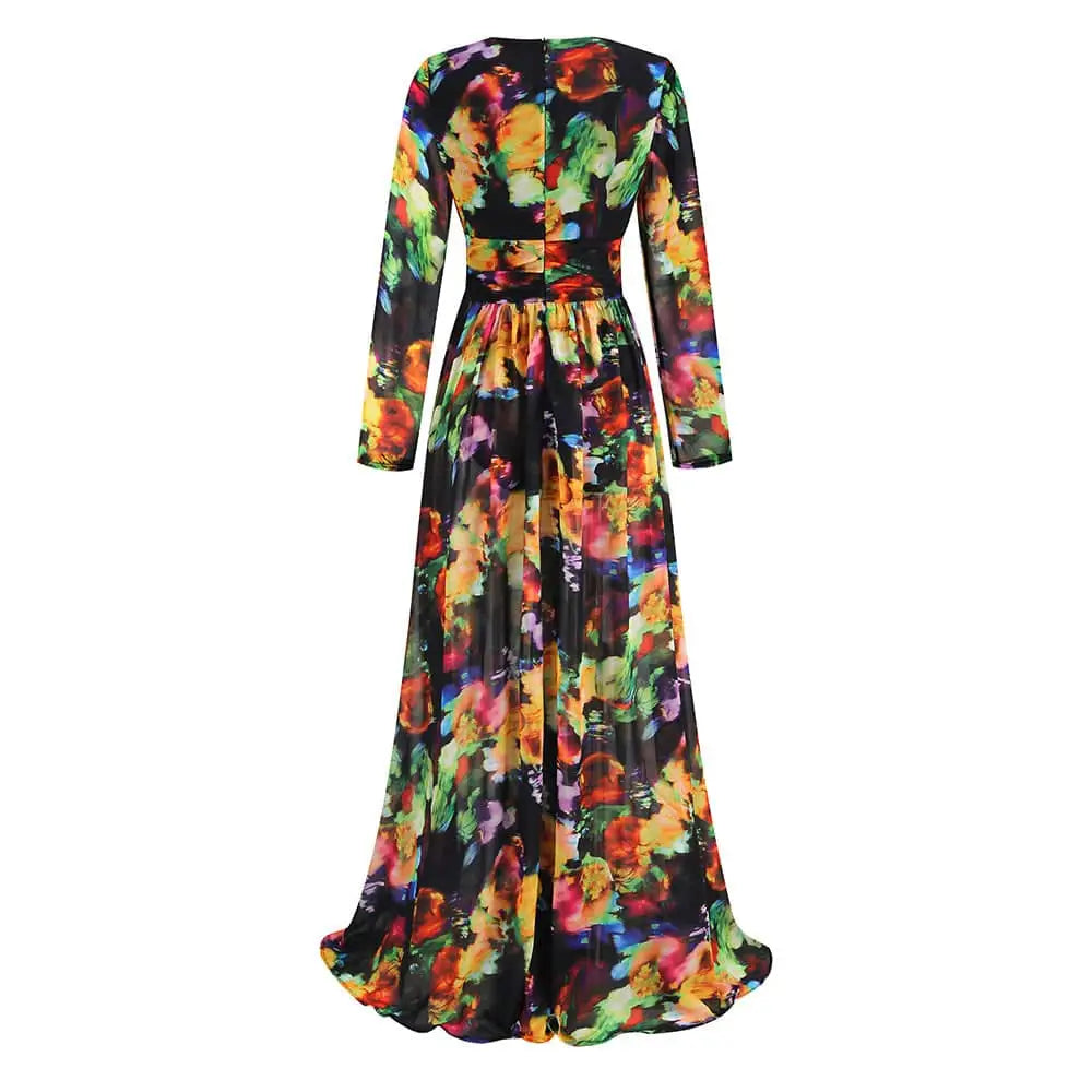 Floral V-neck Split Comfort Casual Dress