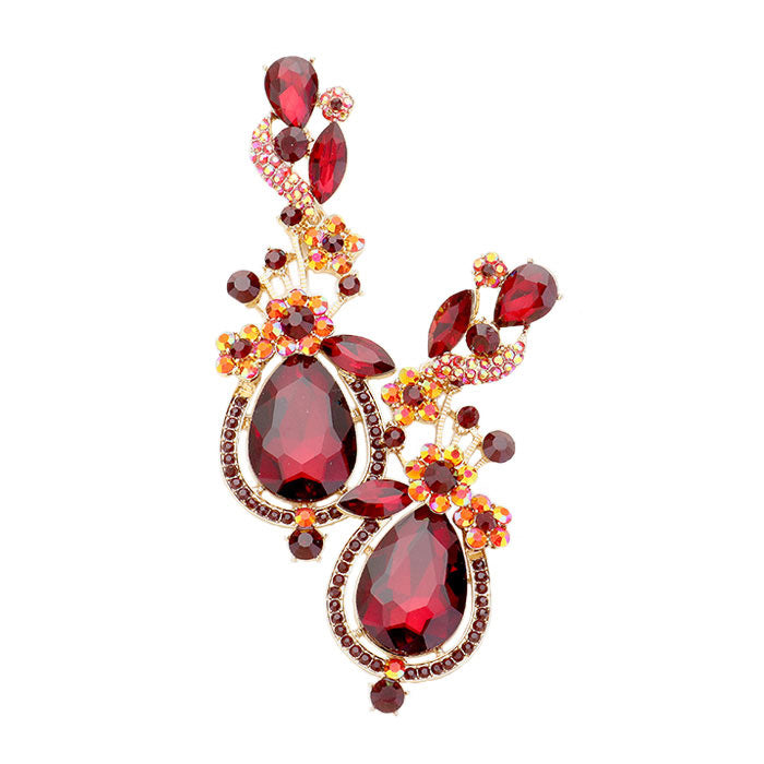 Floral Vine Teardrop Crystal Rhinestone Earrings