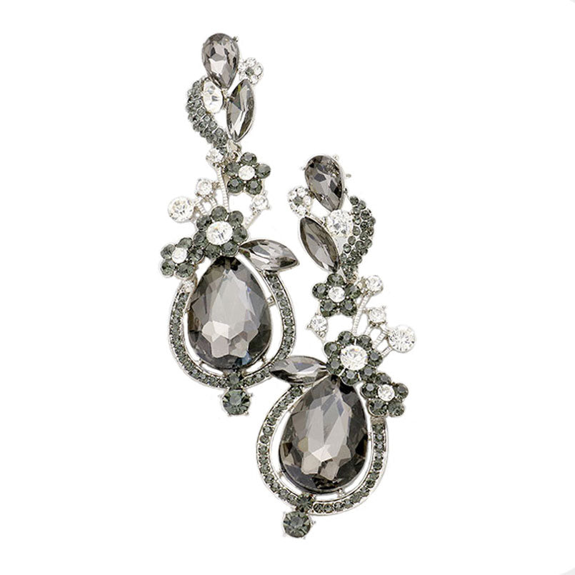 Floral Vine Teardrop Crystal Rhinestone Earrings
