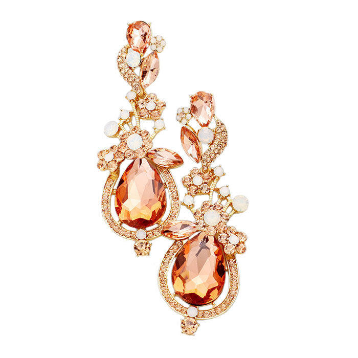 Floral Vine Teardrop Crystal Rhinestone Earrings