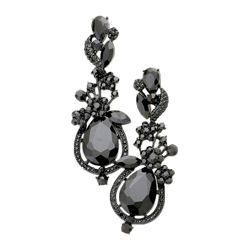 Floral Vine Teardrop Crystal Rhinestone Earrings
