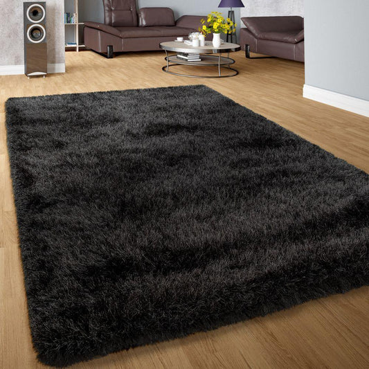 Fluffy Rug Shaggy For Living Room Soft & Shimmering - Black-0