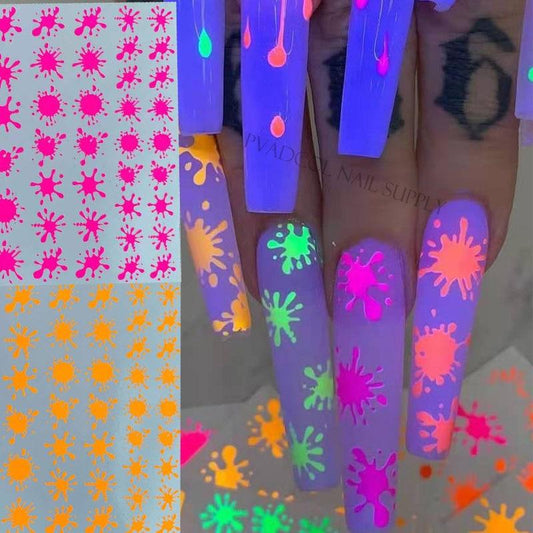 Fluorescent Nail Art Sticker Neon Fireworks Water Transfer Decals Foil Tips Wraps Acrylic Manicure Design Sliders Fluorescent Nail Art Stickers Shinning Glitter Decorations Manicure Decoration for Women Manicure Tips Wraps Glitter Sparkle