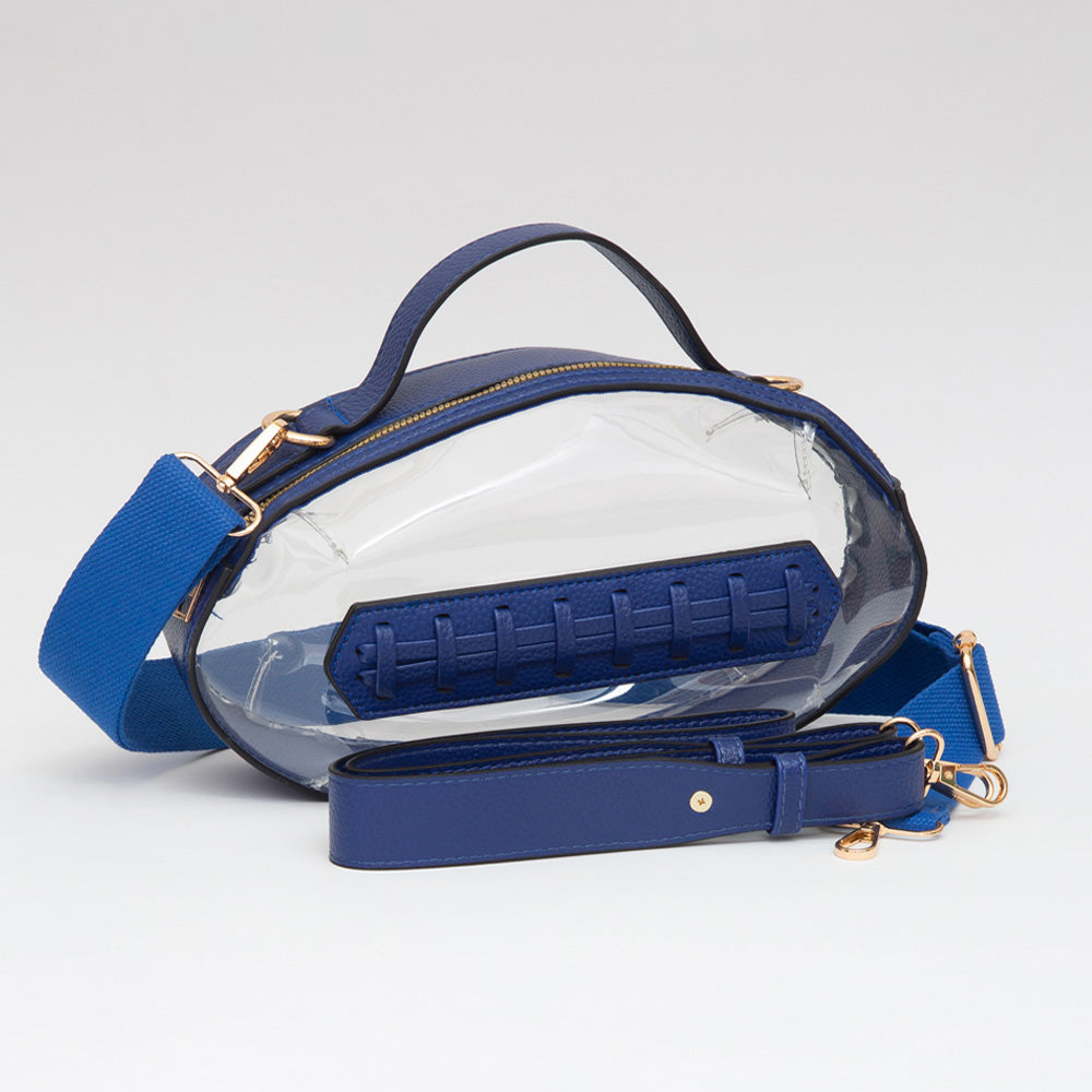 Blue transparent bag with a clear compartment on a white background