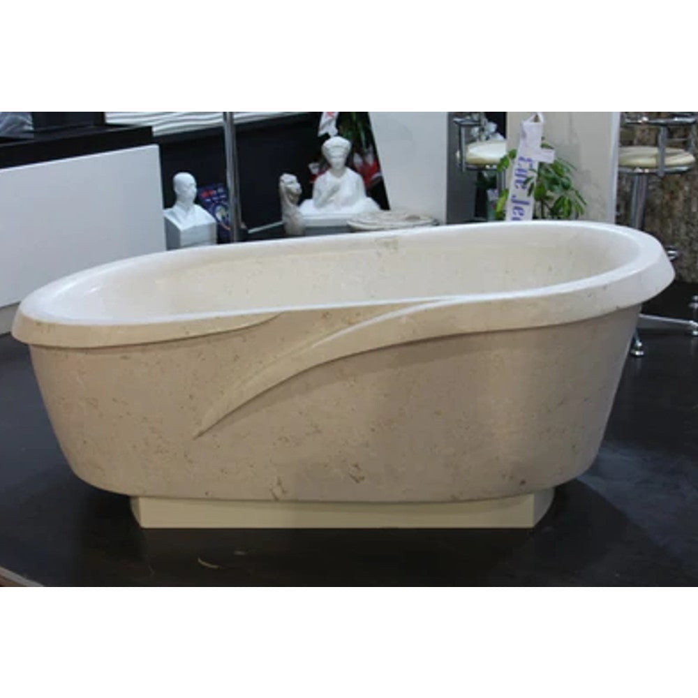 Fossil White Limestone Sloped Bathtub Hand-carved Polished 40x80x24