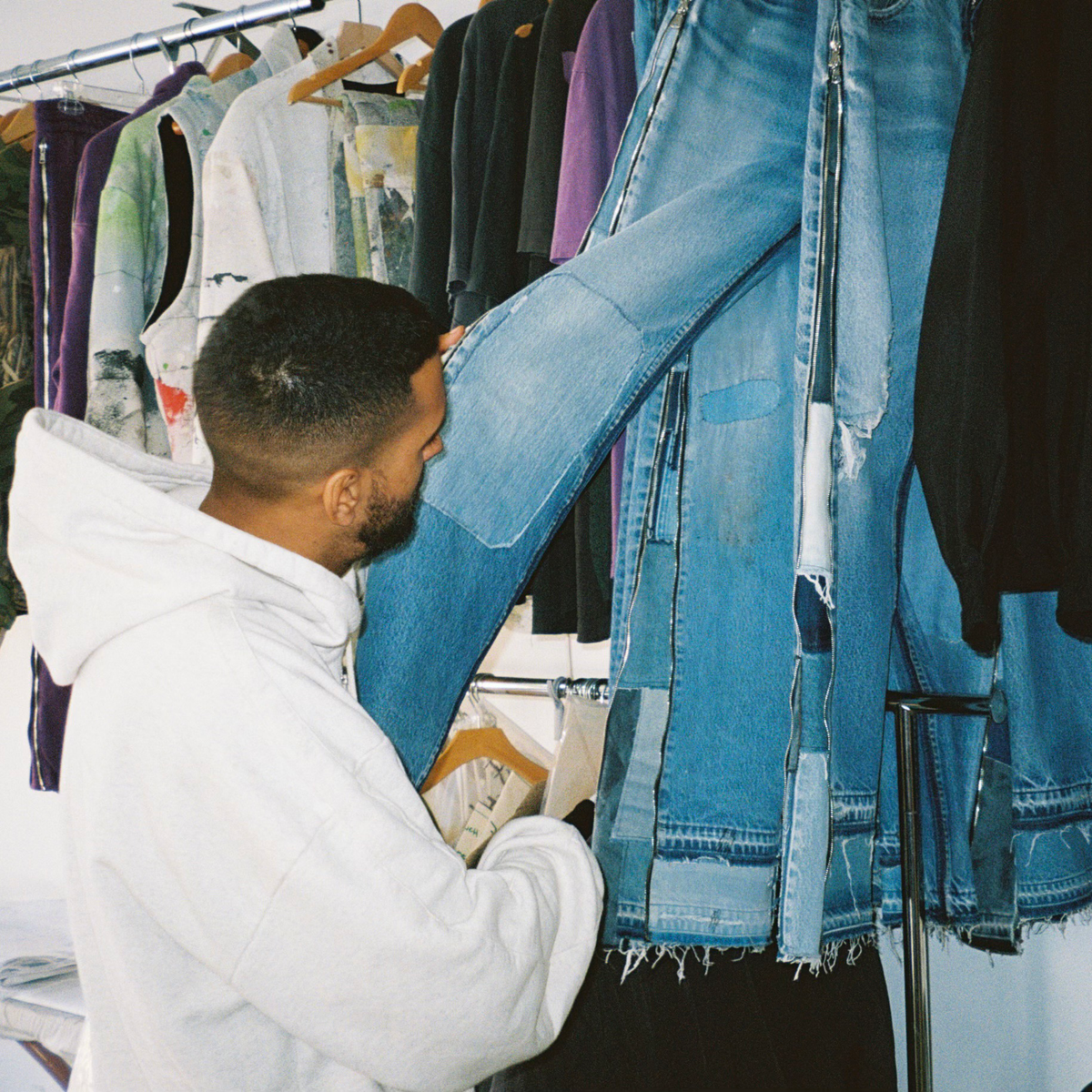 Vintage Reworked Denim Jeans with Full Leg Side Zip