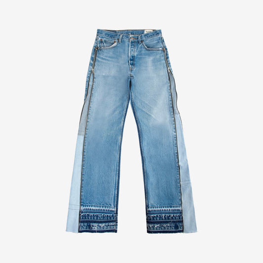 Vintage Reworked Denim Jeans with Full Leg Side Zip