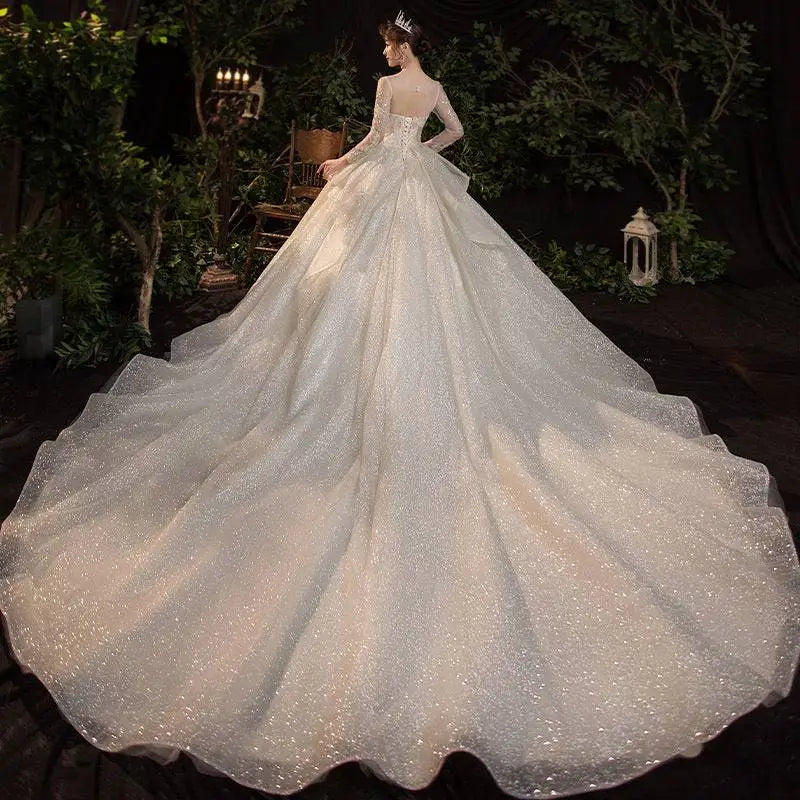 French Temperament Dream Long Sleeved Wedding Evening Dress