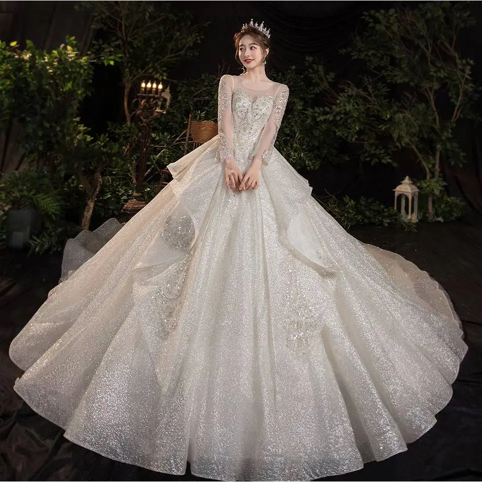 French Temperament Dream Long Sleeved Wedding Evening Dress