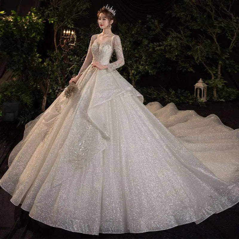 French Temperament Dream Long Sleeved Wedding Evening Dress