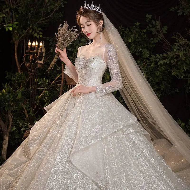 French Temperament Dream Long Sleeved Wedding Evening Dress