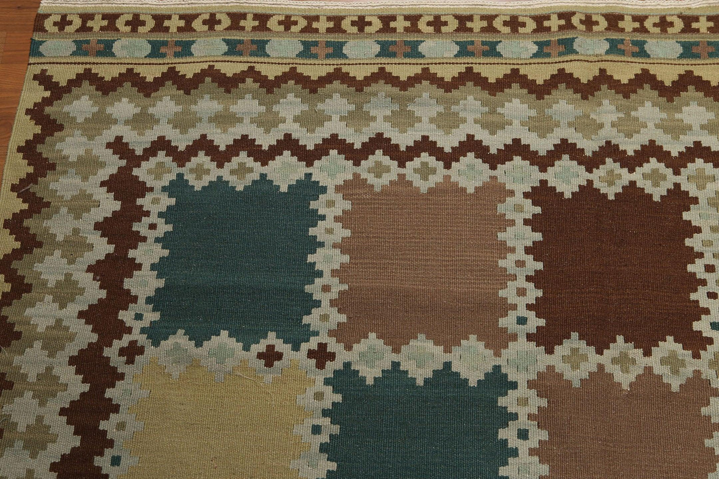 5'5" x 7'4" Handmade Turkish Kilim wool reversible Area rug Southwestern Aqua-3