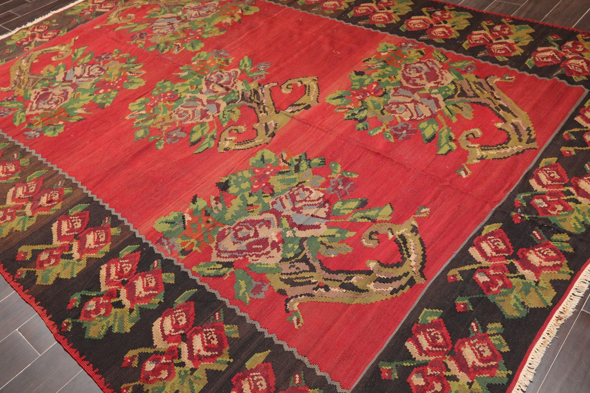 8'4" x 11' Hand Woven Wool Antique Turkish Kilim Flatweave Area Rug Red-1