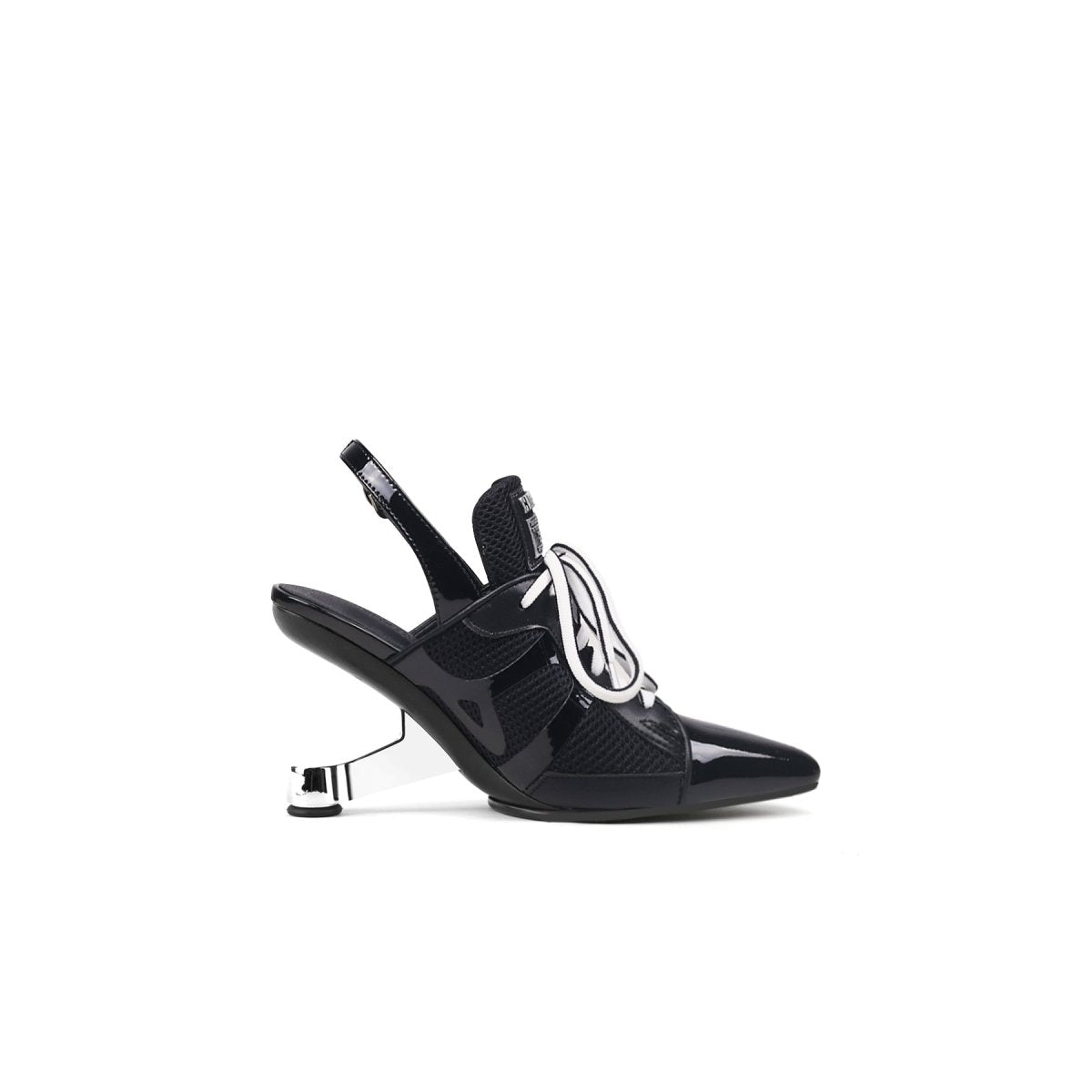 Futuristic Leather Mesh Lace Up Sandals-2