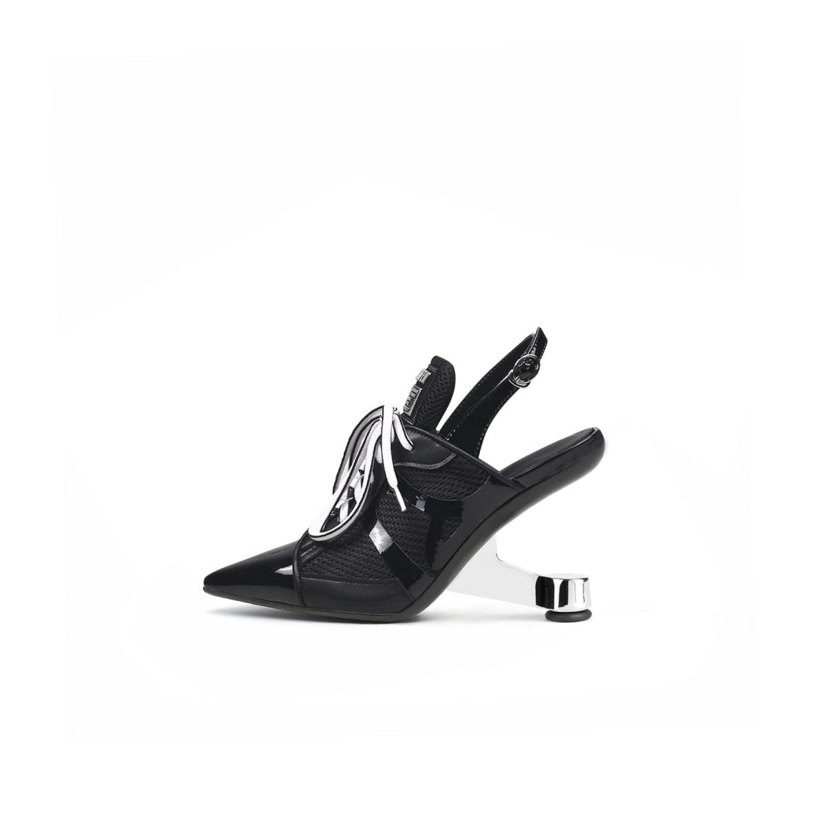 Futuristic Leather Mesh Lace Up Sandals-0