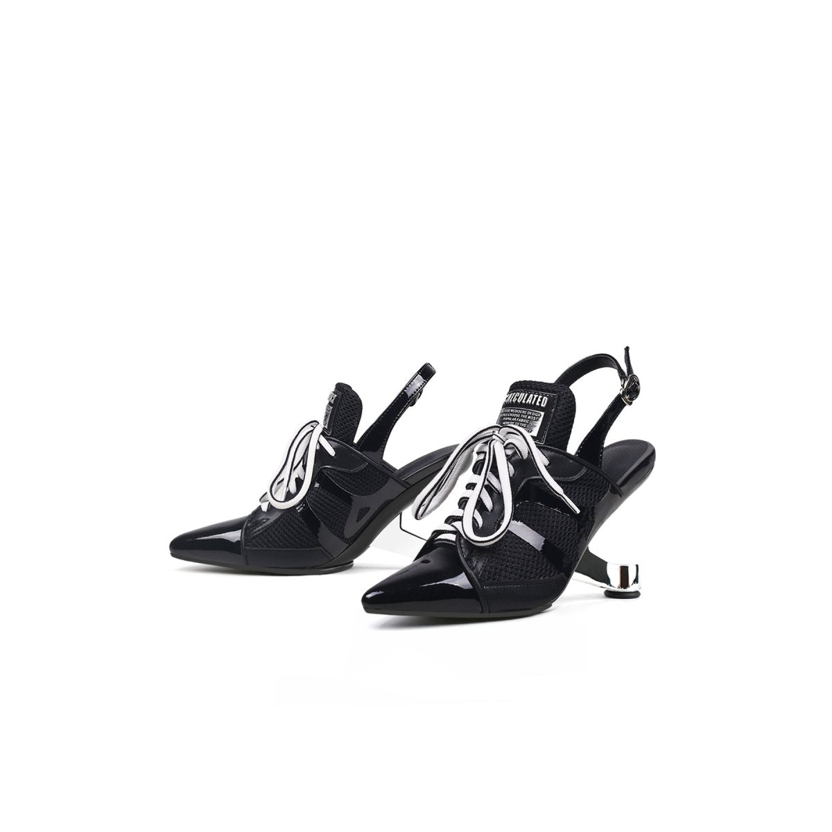 Futuristic Leather Mesh Lace Up Sandals-4