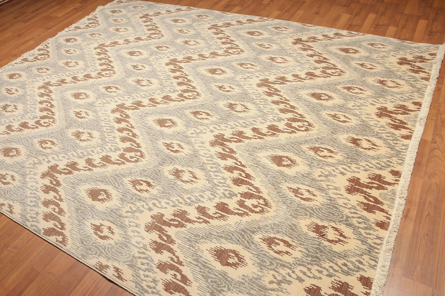 8' x 10' Modern Hand Knotted Ikat Wool Full Pile Oriental Area Rug Ivory-1