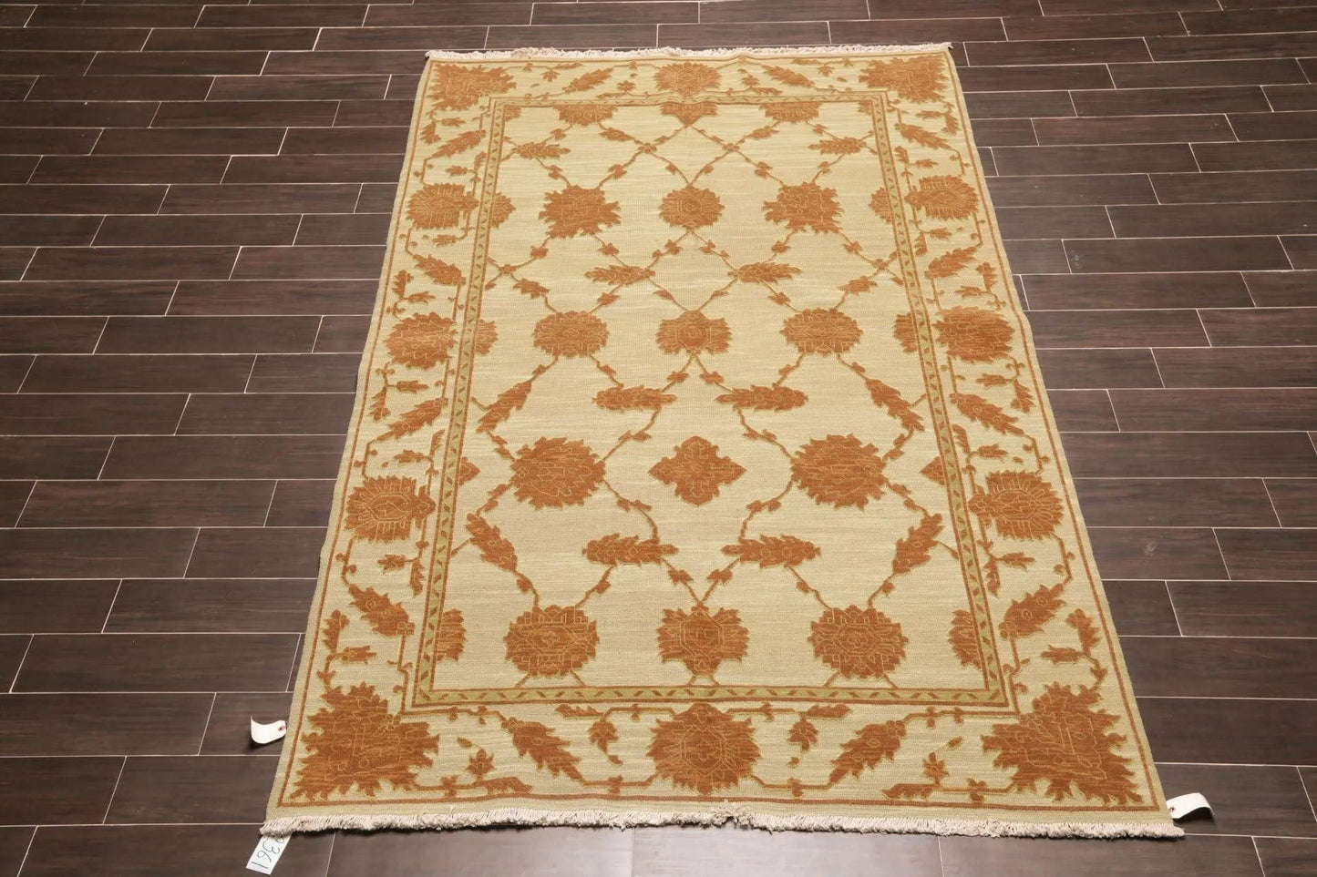 6' x 9' Hand Knotted Wool & Silk High Low Pile Area Rug Beige-1
