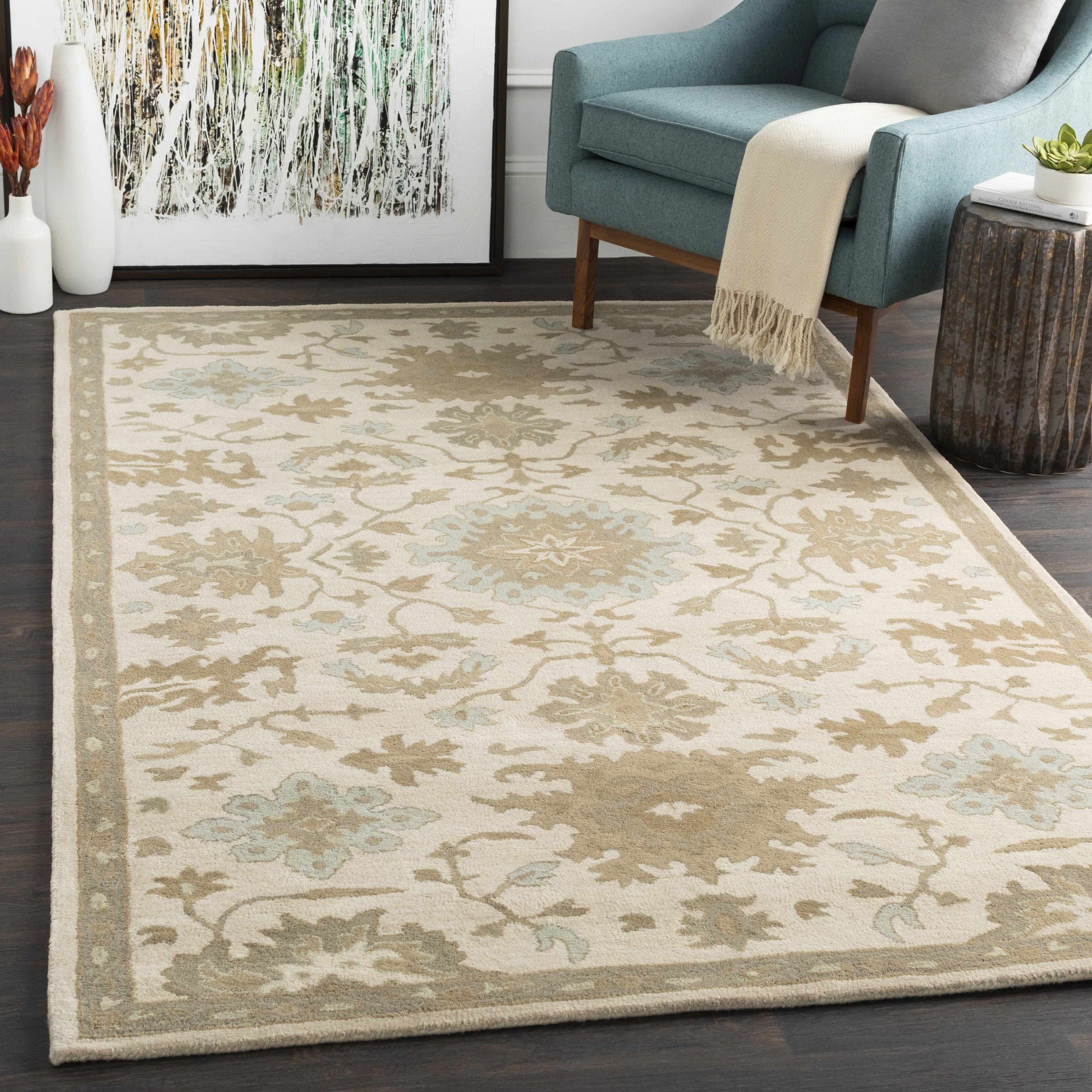 Hazen 1197 Hand Tufted Light Beige Wool Rug-1