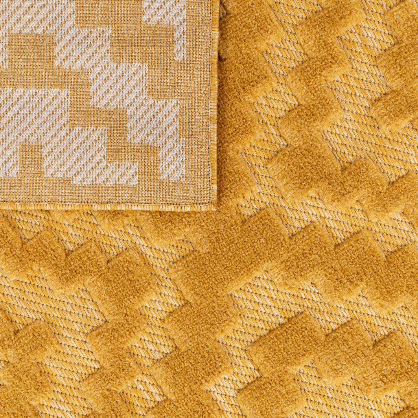 Indoor Outdoor Rug Livorno Trellis High-Low Pattern In Yellow-3