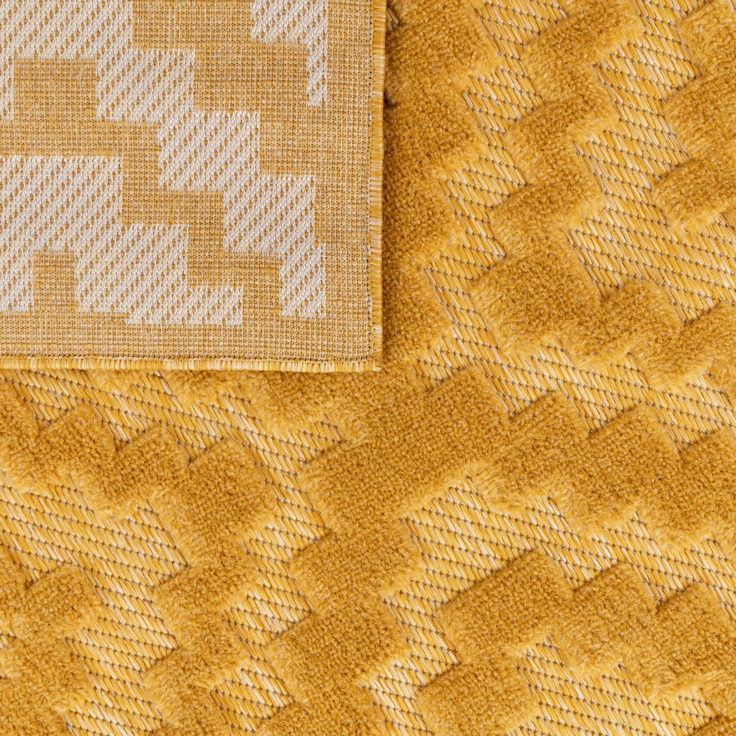 Indoor Outdoor Rug Livorno Trellis High-Low Pattern In Yellow-3
