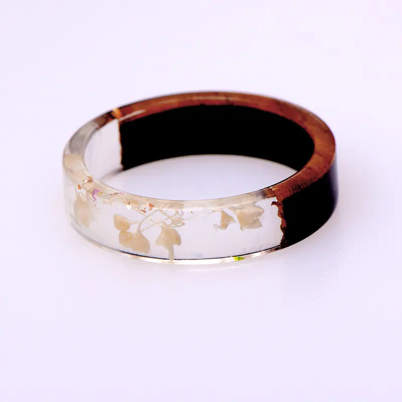 Natural Dried Flower Resin Wood Ring