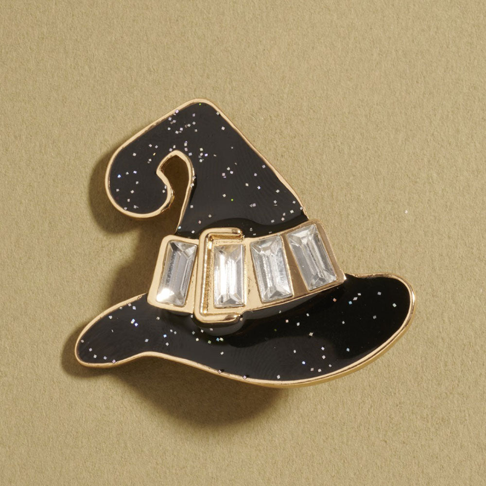 Gem Stone Accent Halloween Witch Hat Pin Brooch