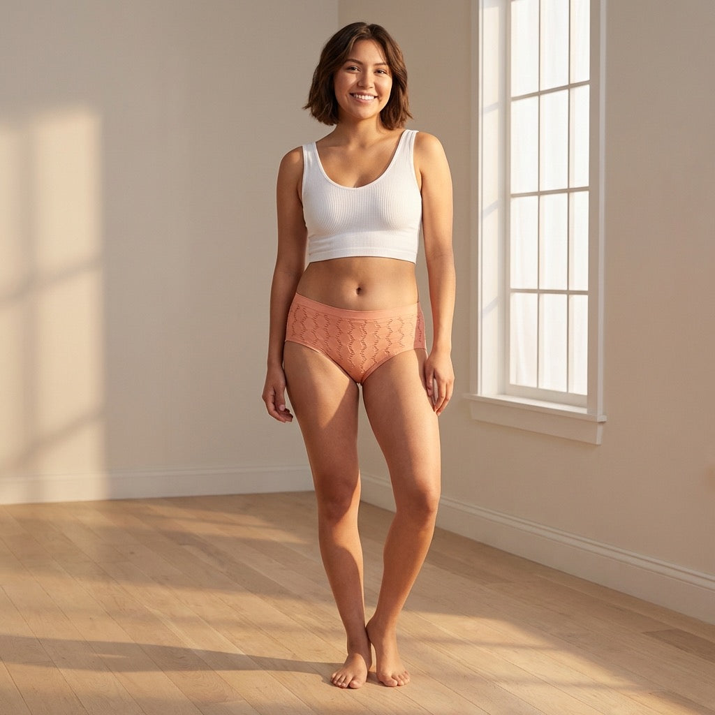 Peek-A-Boo Jacquard Seamless Boyshort in Black or Peach