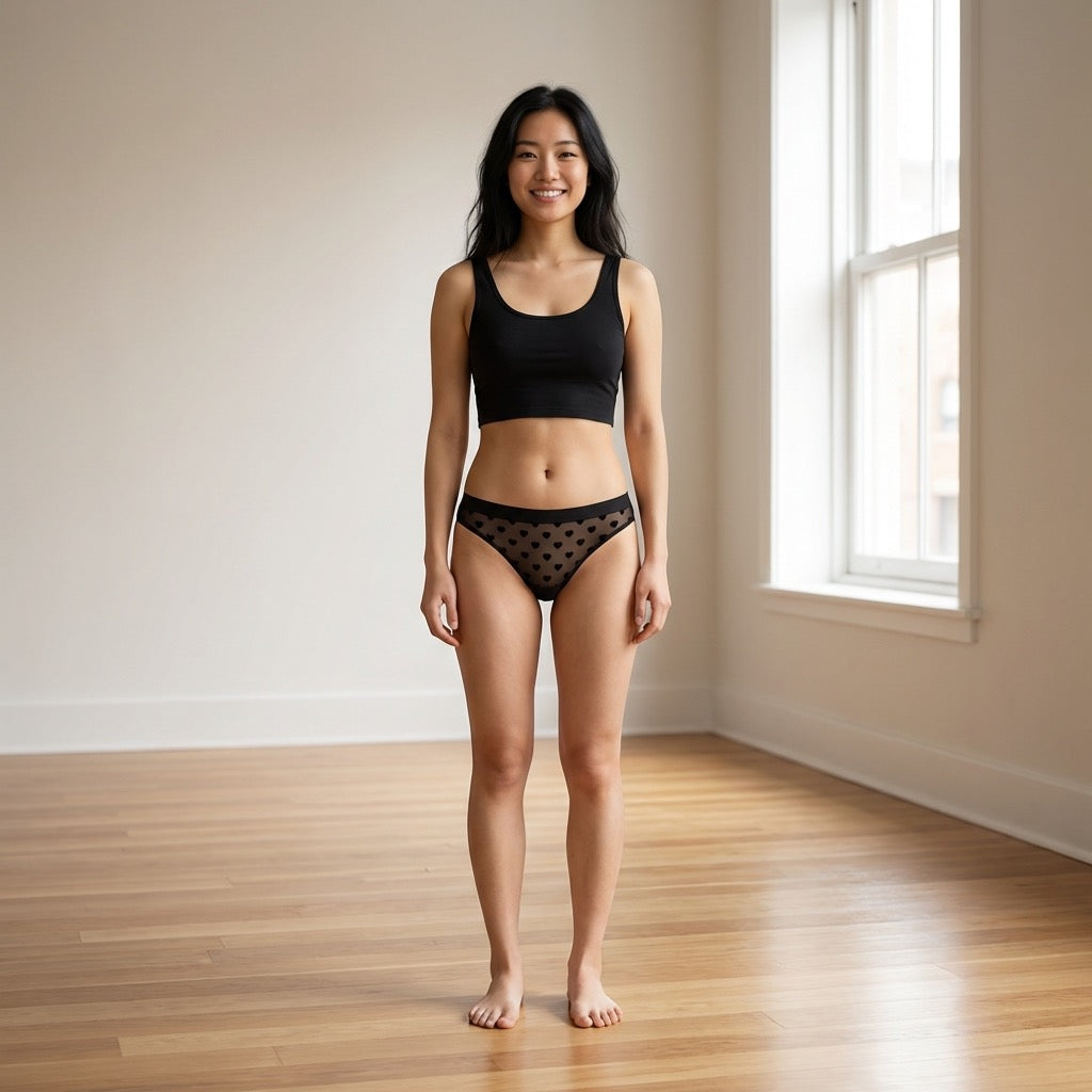 Heart Mesh Cheeky with Elastic Waist In Black