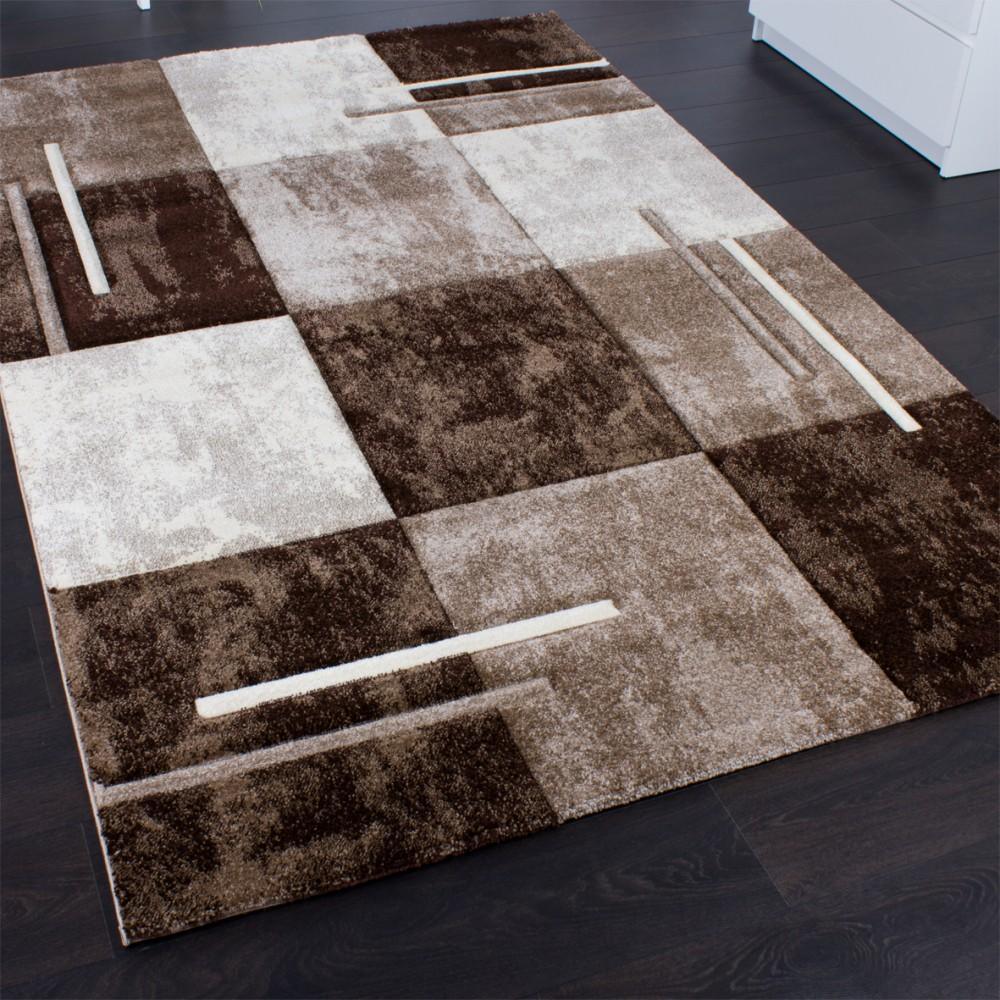 Geometric Designer Rug with Contour Cut - Brown Cream-1