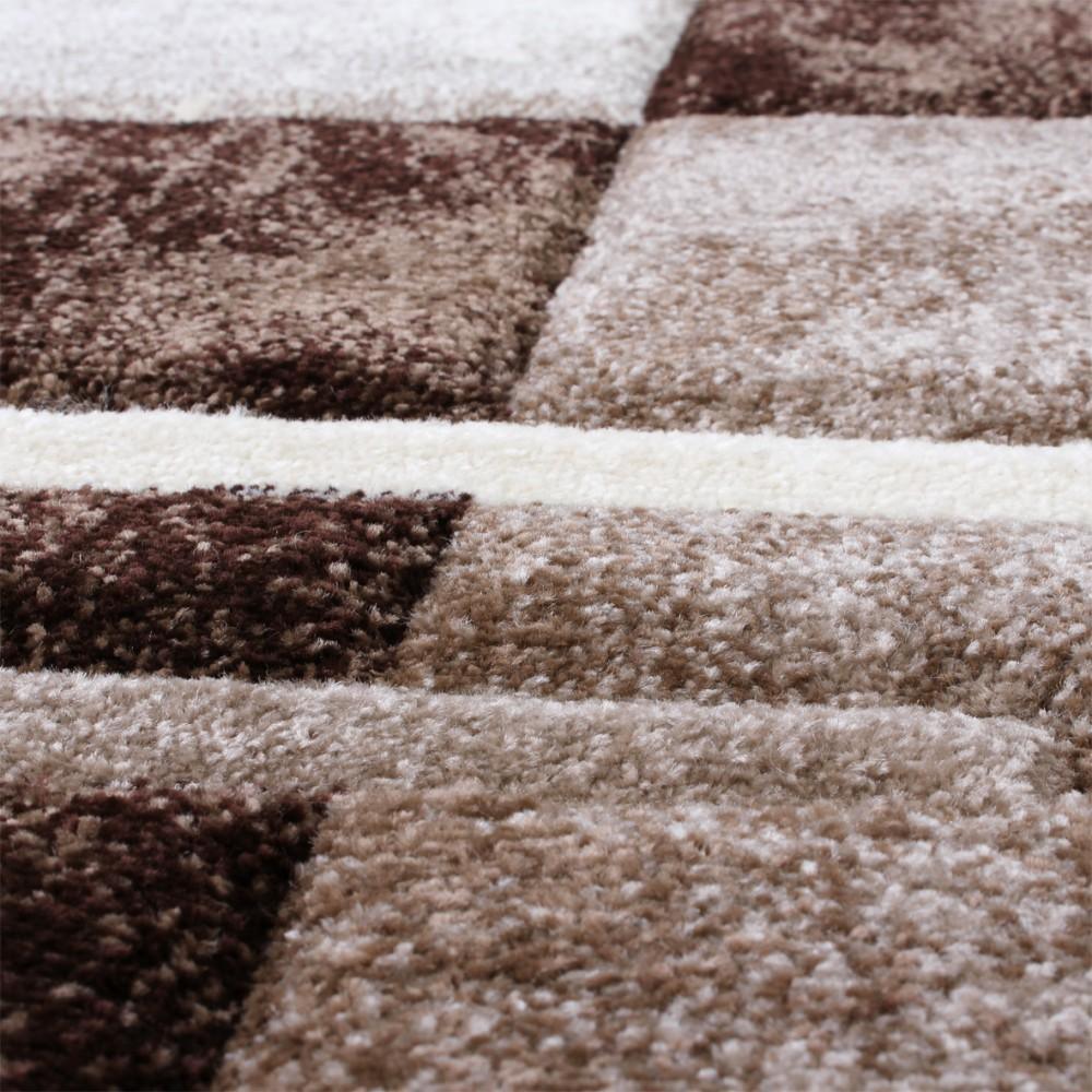 Geometric Designer Rug with Contour Cut - Brown Cream-3
