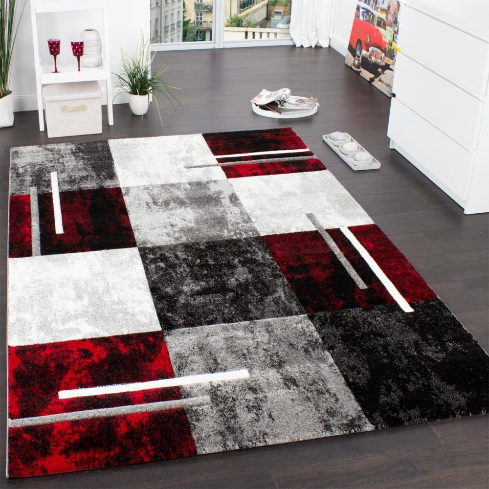Geometric Designer Rug with Contour Cut - Gey Red-0